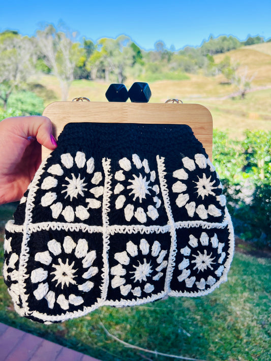 Handmade Crochet Black & White Clutch