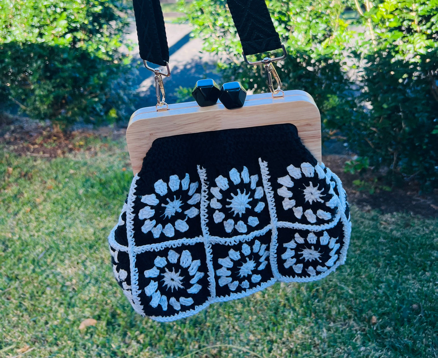 Handmade Crochet Black & White Clutch
